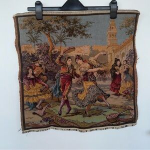 Antique Tapestry Wall Art with Dancing Scene